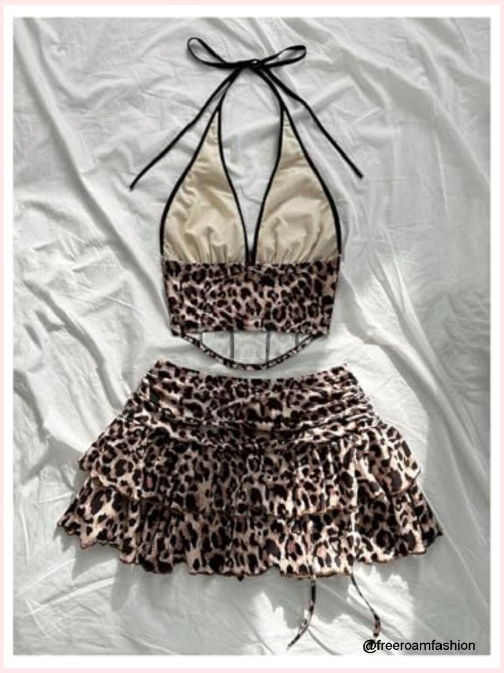 Sleeveless Halter Crop Top Ruffle Mini Skirt 2 Piece Set Y2k Rave Outfit - Picture 2 of 5